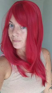 Ready to ship- red Fibre wig, synthetic, fringe, bangs