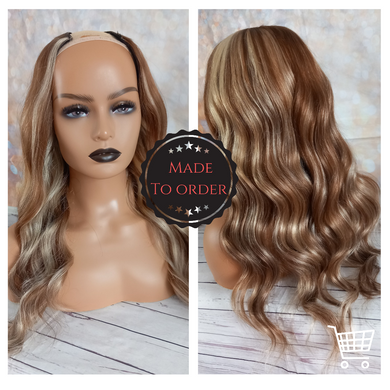 Human hair U part wig- #6/613- medium brown/ light blonde- 16/18/20/22 inches long