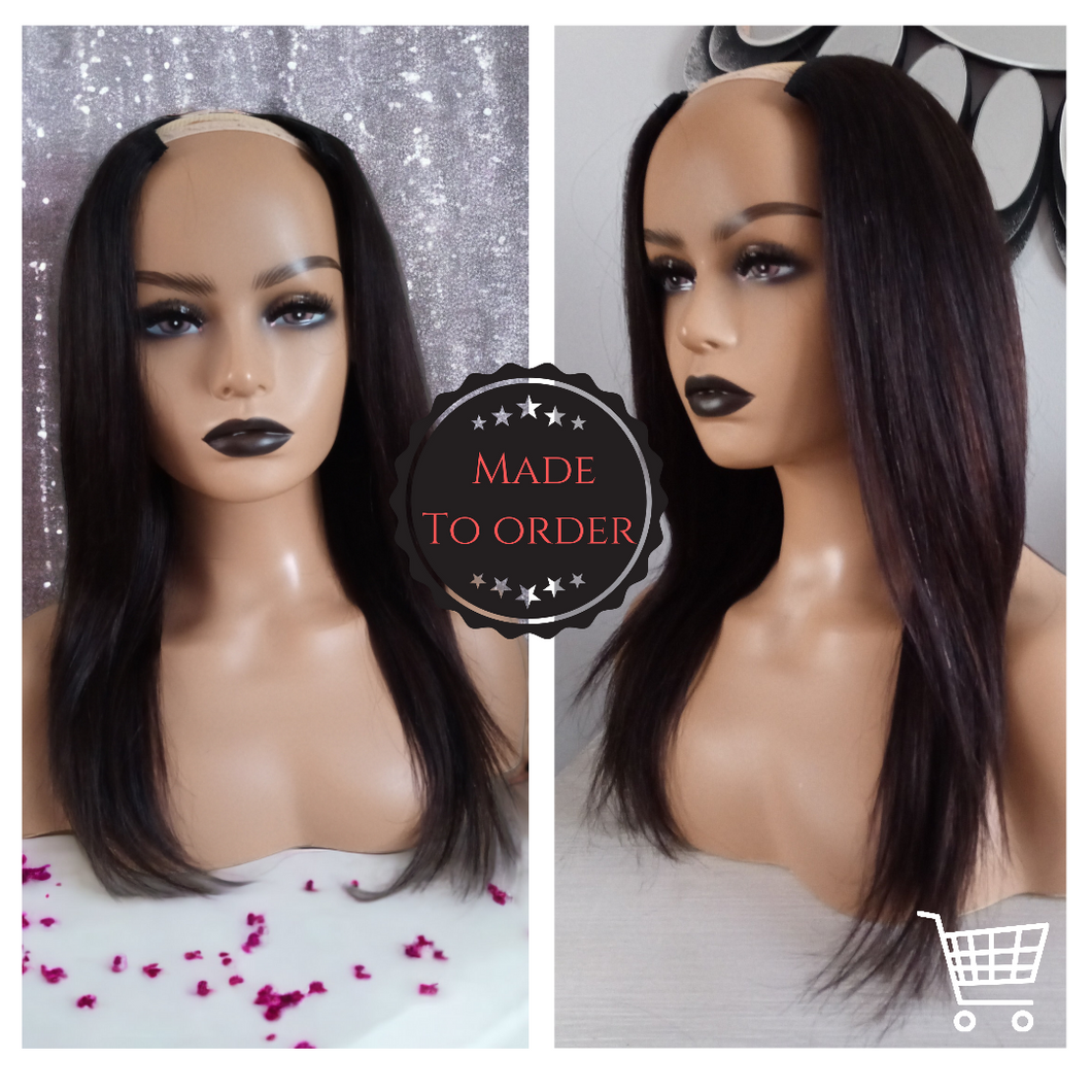 Human hair U part wig- #1b/2- natural black darkest warm brown- 16/18/20/22 inches long