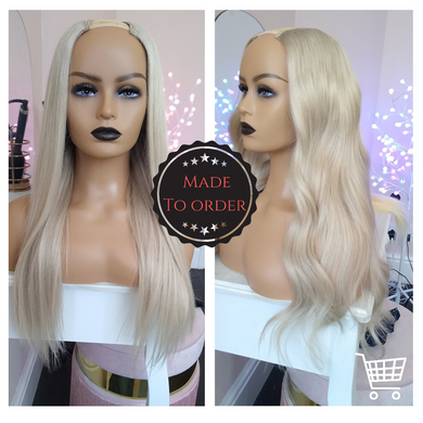 Human hair U part wig - #90- ice blonde- 16/18/22/24/26 inches long