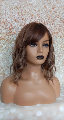 Ready to ship- toffee brown and caramel wave bob Fibre wig, synthetic, fringe, bangs