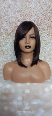 Ready to ship- darkest brown bob Fibre wig, synthetic, fringe, bangs