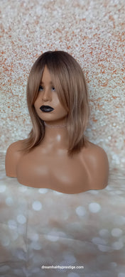 Ready to ship- light and dark brown long bob Fibre wig, synthetic, fringe, bangs