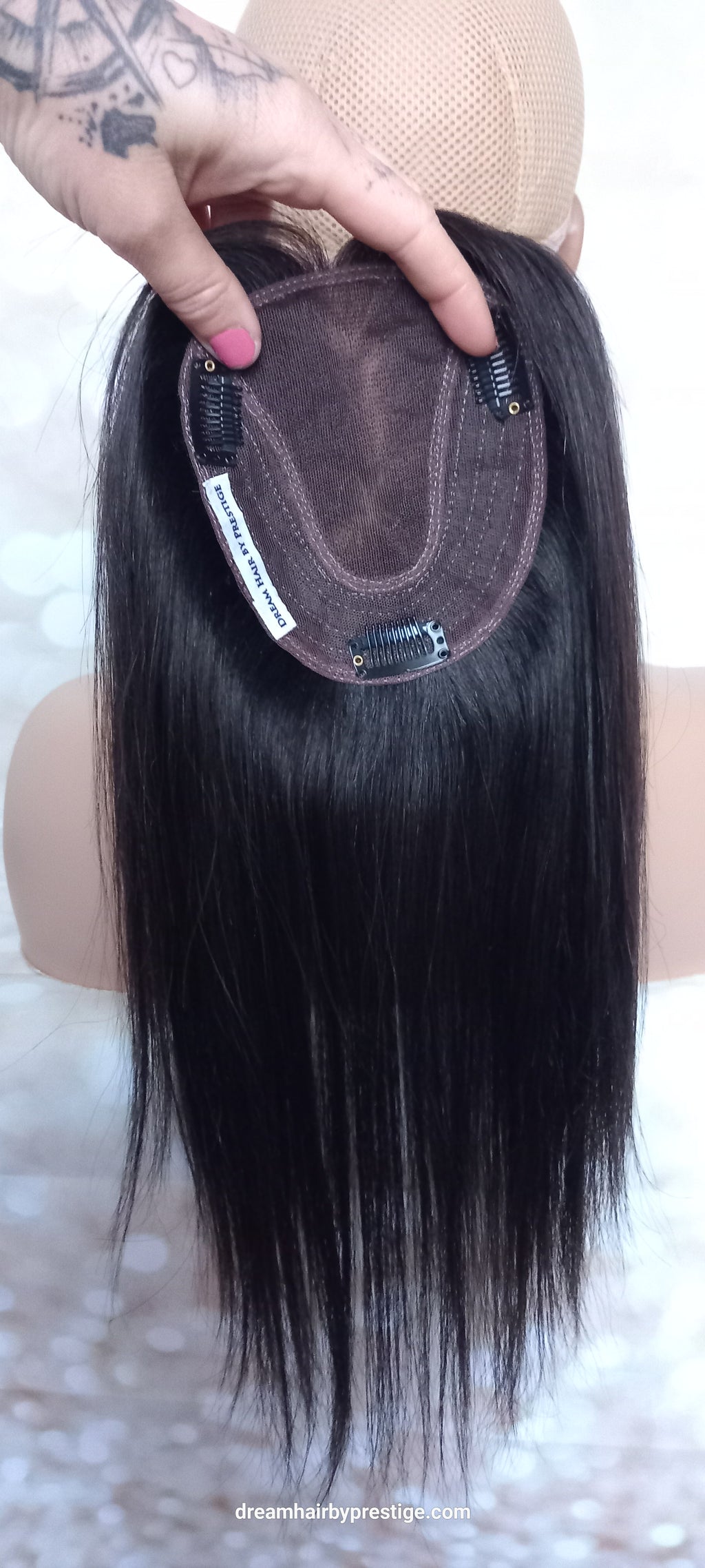 Lace and weft base human hair topper, 12 inches long,natural black