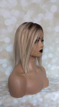 Load image into Gallery viewer, Lace and weft base human hair topper, 12 inches long, blonde with medium brown lowlight and root