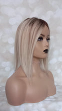 Load image into Gallery viewer, Lace and weft base human hair topper, 12 inches long, blonde with medium brown lowlight and root