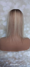 Load image into Gallery viewer, Lace and weft base human hair topper, 12 inches long, blonde with medium brown lowlight and root