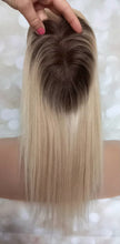 Load image into Gallery viewer, Lace and weft base human hair topper, 12 inches long,honey blonde with root