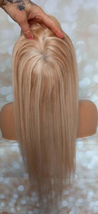 Monofilament base human hair topper, 16 inches long, 18/613 blonde