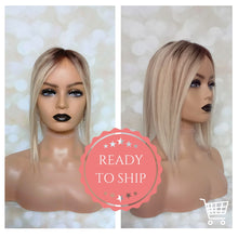 Load image into Gallery viewer, Lace and weft base human hair topper, 12 inches long, blonde with medium brown lowlight and root