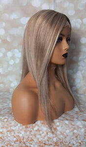 Ready to ship - silk and weft base human hair topper, ash blonde, light blonde, ash brown, 18 inches long