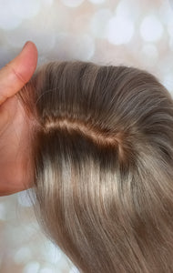 Ready to ship - silk and weft base human hair topper, ash blonde, light blonde, ash brown, 18 inches long