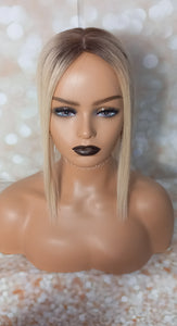 Ready to ship- silk base human hair topper, 12 inches long,honey blonde with root