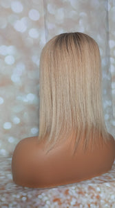 Ready to ship- silk base human hair topper, 12 inches long,honey blonde with root