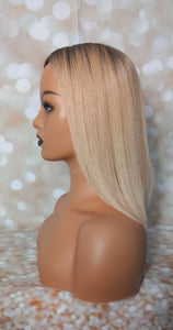 Ready to ship- silk base human hair topper, 12 inches long,honey blonde with root