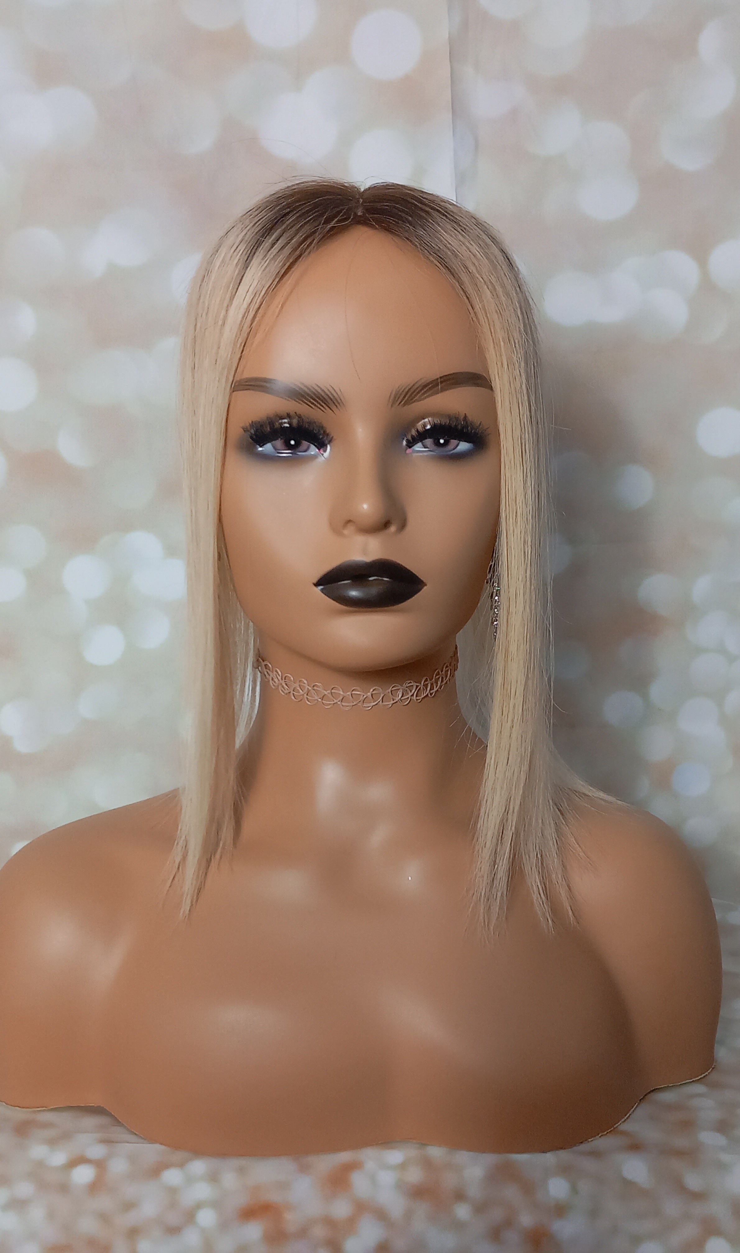 Ready to ship- Mila silk base human hair topper, 12 inches long,honey blonde with root