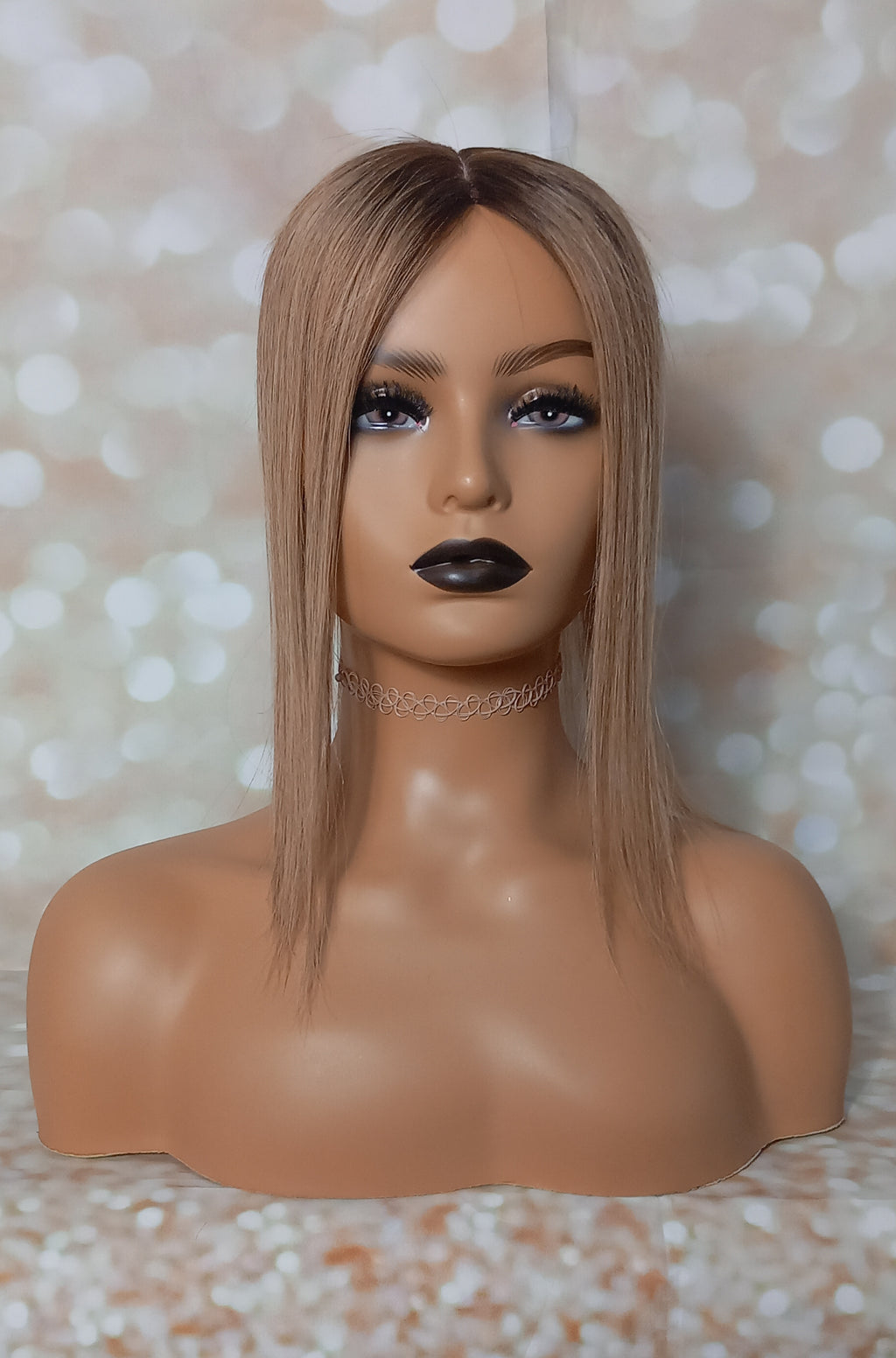 Ready to ship- Mila silk base human hair topper, 12 inches long, light ash brown with root