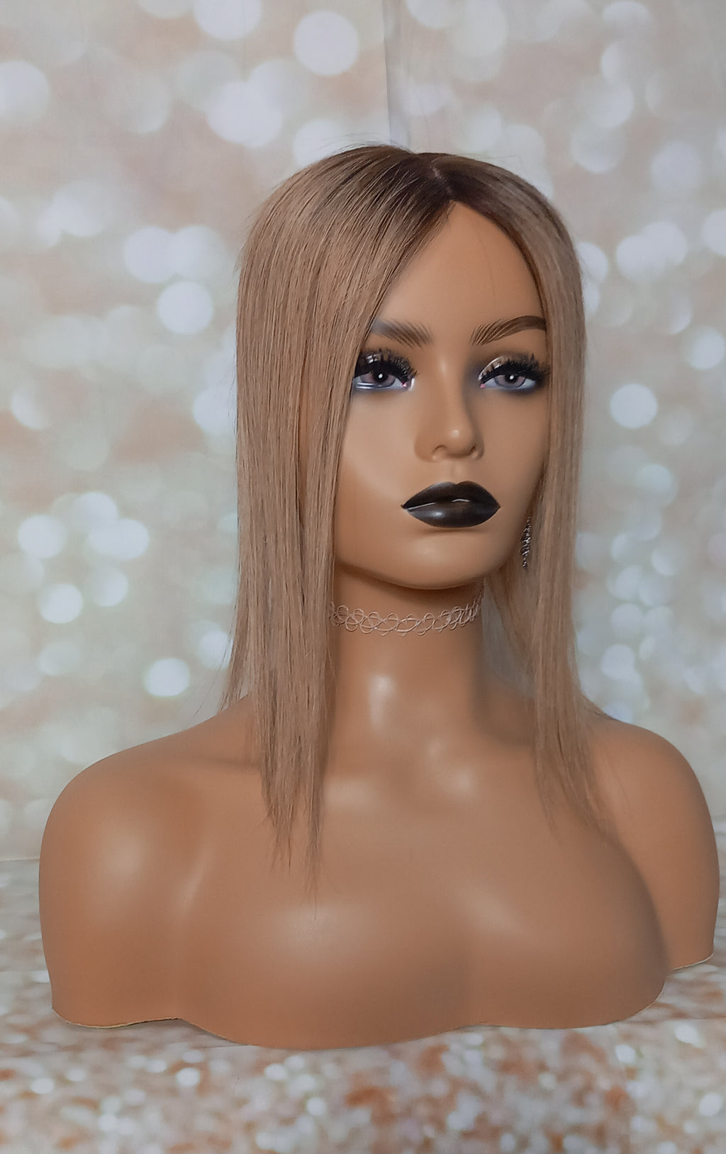 Ready to ship- Mila silk base human hair topper, 12 inches long, light ash brown with root