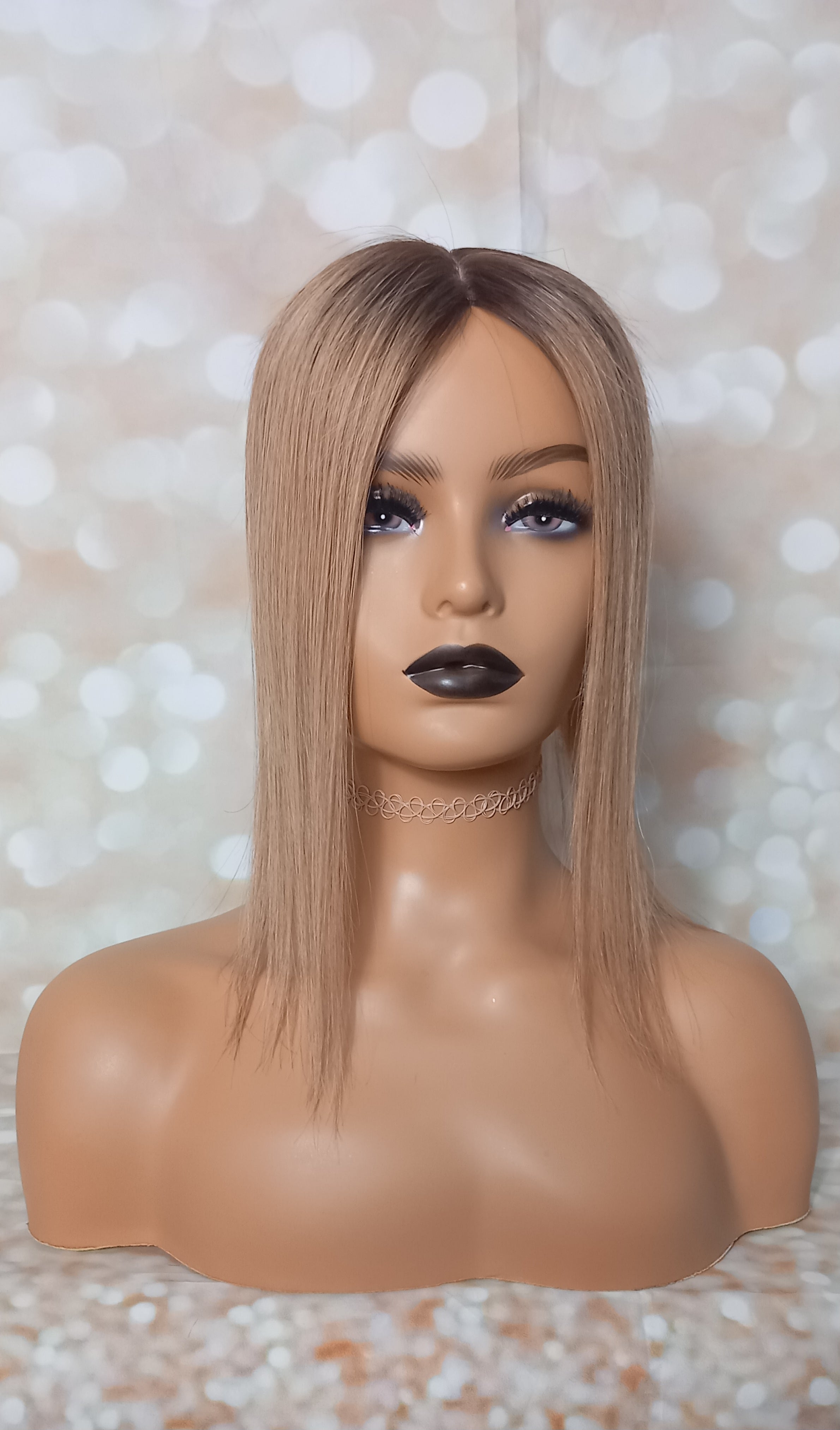 Ready to ship- Mila silk base human hair topper, 12 inches long, light ash brown with root