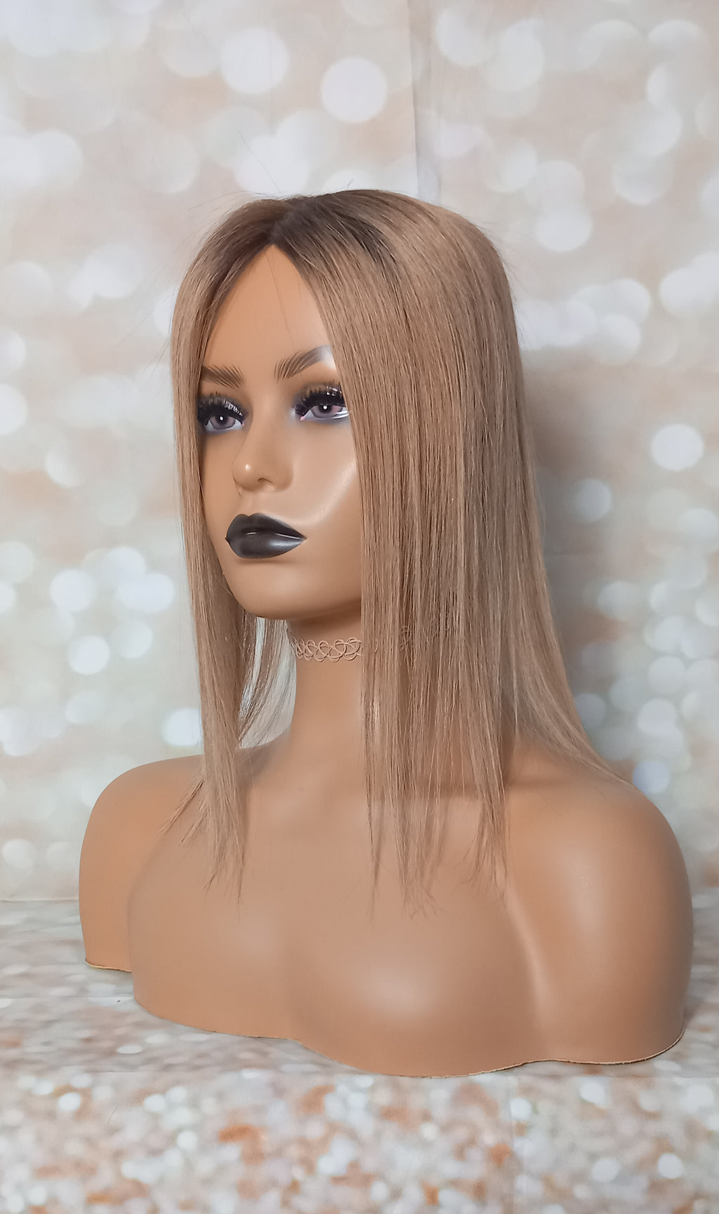 Ready to ship- Mila silk base human hair topper, 12 inches long, light ash brown with root