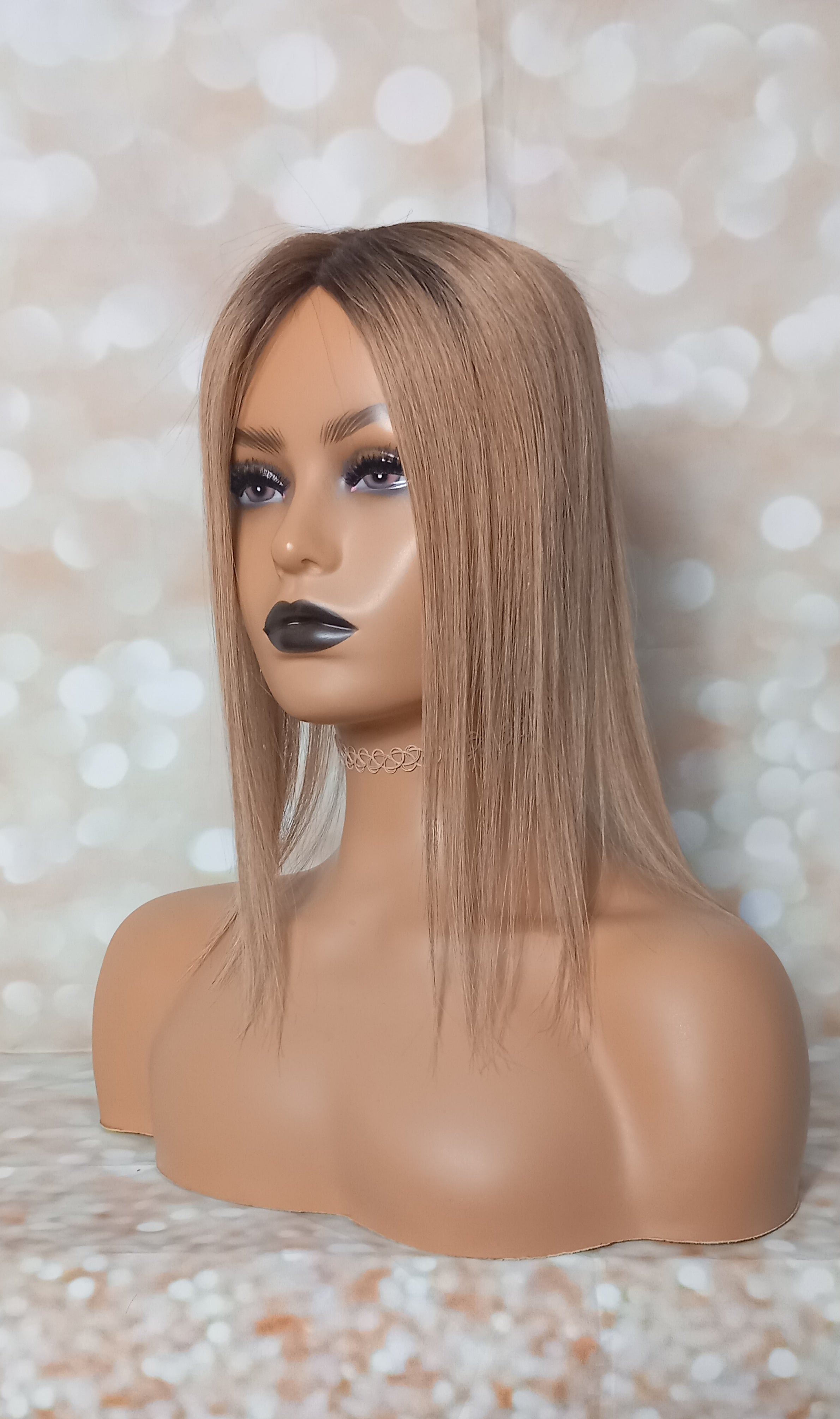 Ready to ship- Mila silk base human hair topper, 12 inches long, light ash brown with root