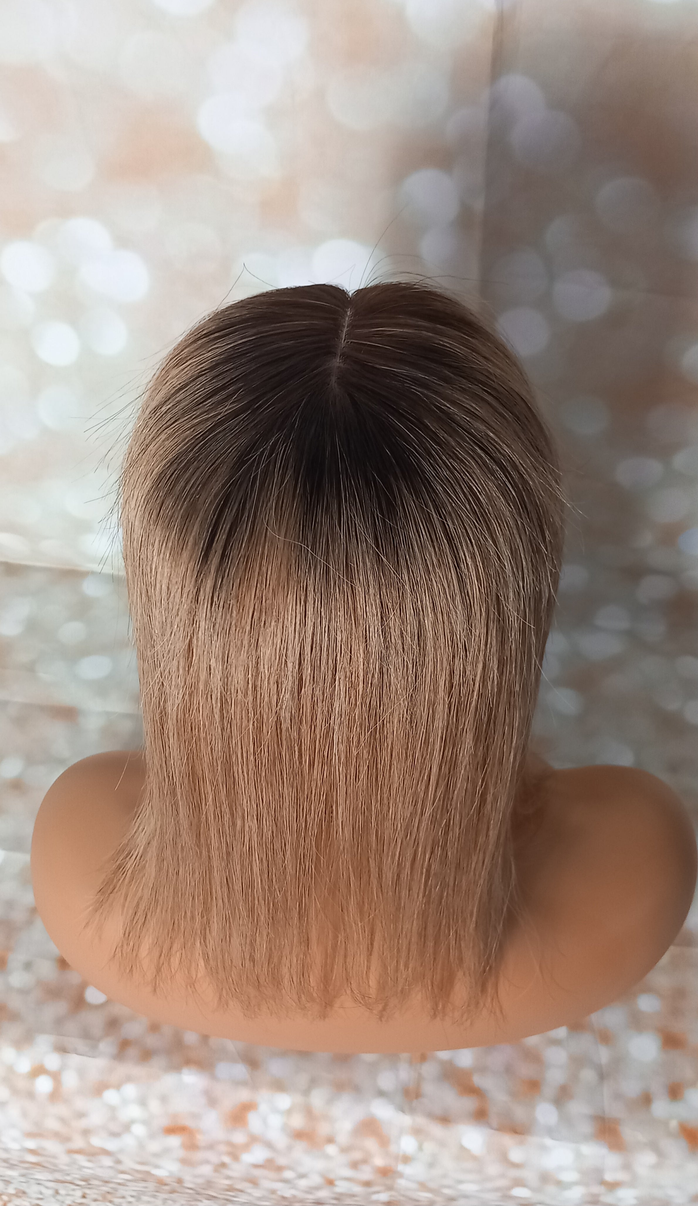 Ready to ship- Mila silk base human hair topper, 12 inches long, light ash brown with root