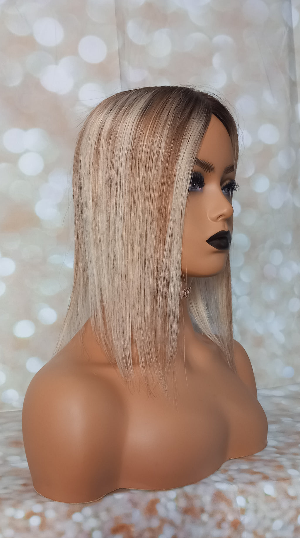Ready to ship- Mila silk base human hair topper, 12 inches long, light blonde/ medium brown with root