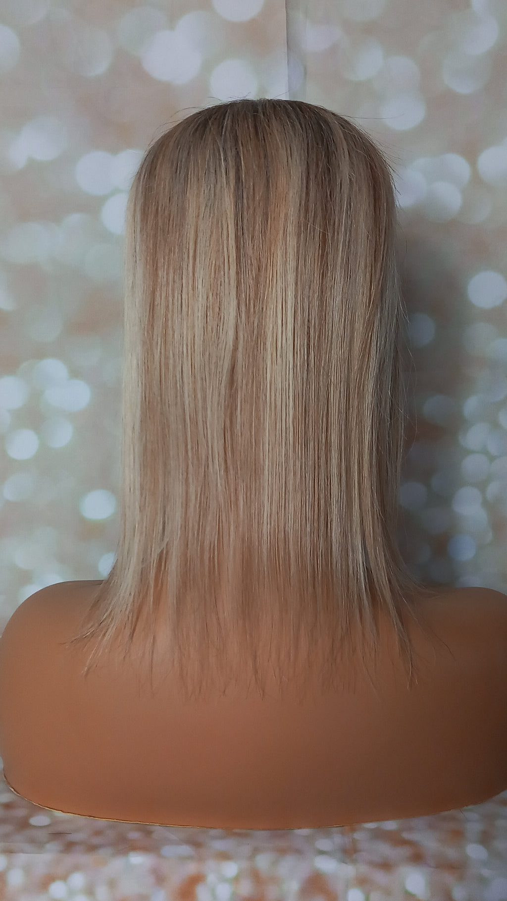 Ready to ship- Mila silk base human hair topper, 12 inches long, light blonde/ medium brown with root