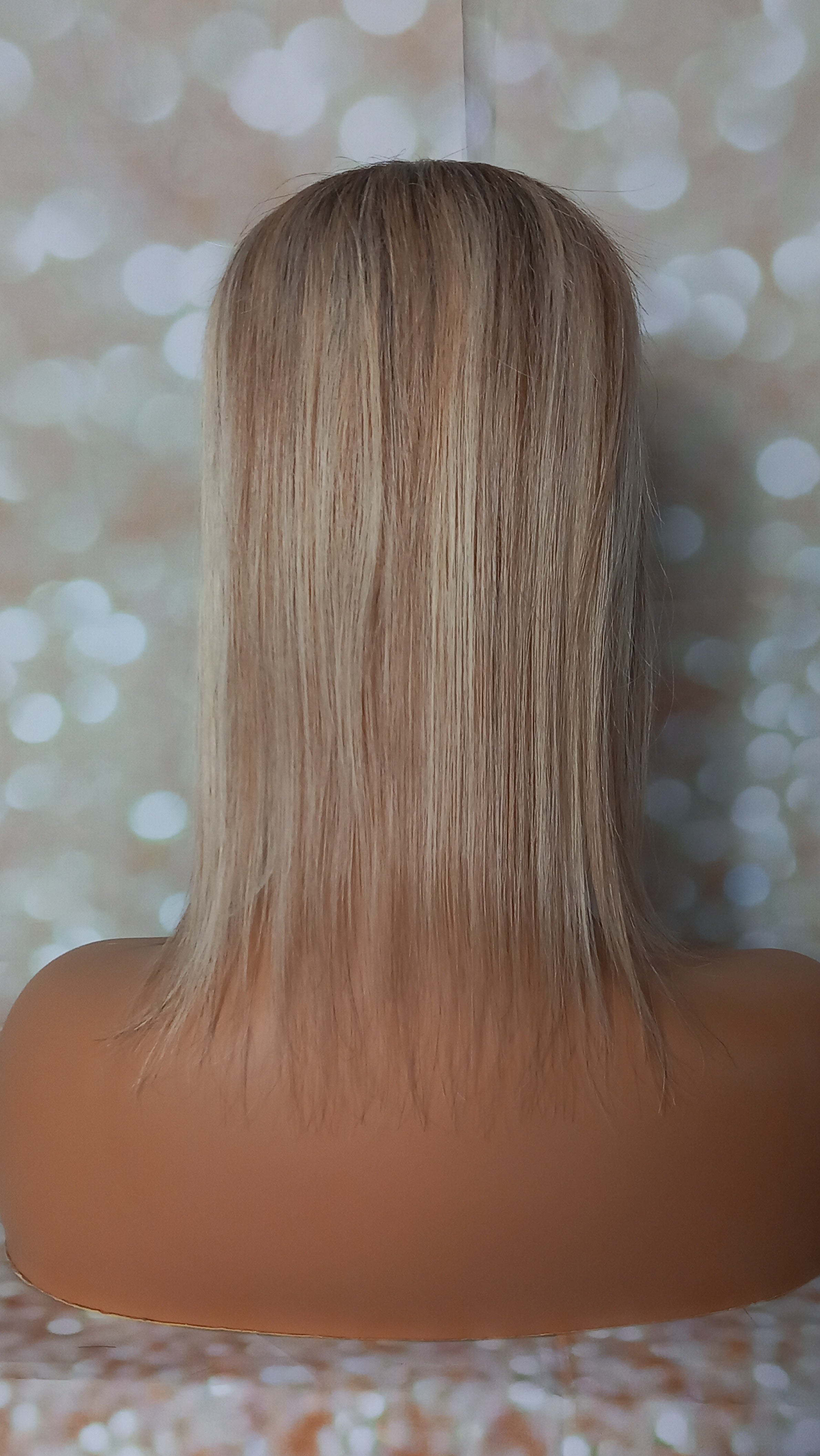 Ready to ship- Mila silk base human hair topper, 12 inches long, light blonde/ medium brown with root