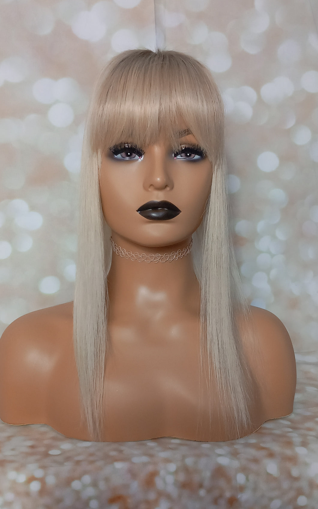 Ready to ship- Silk base topper, lightest blonde light root and blended lowlight, 4x5 inch, 18 inches long with fringe