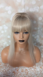 Ready to ship- Silk base topper, lightest blonde light root and blended lowlight, 4x5 inch, 18 inches long with fringe