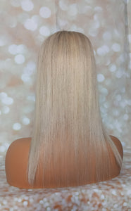 Ready to ship- Silk base topper, lightest blonde light root and blended lowlight, 4x5 inch, 18 inches long with fringe