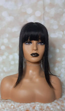 Load image into Gallery viewer, Ready to ship- silk base human hair topper, 12 inches long, 1b natural black with fringe/bangs