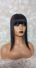 Load image into Gallery viewer, Ready to ship- silk base human hair topper, 12 inches long, 1b natural black with fringe/bangs