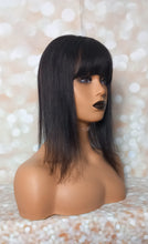 Load image into Gallery viewer, Ready to ship- silk base human hair topper, 12 inches long, 1b natural black with fringe/bangs