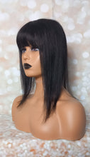 Load image into Gallery viewer, Ready to ship- silk base human hair topper, 12 inches long, 1b natural black with fringe/bangs