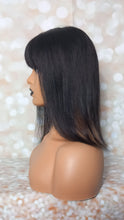 Load image into Gallery viewer, Ready to ship- silk base human hair topper, 12 inches long, 1b natural black with fringe/bangs