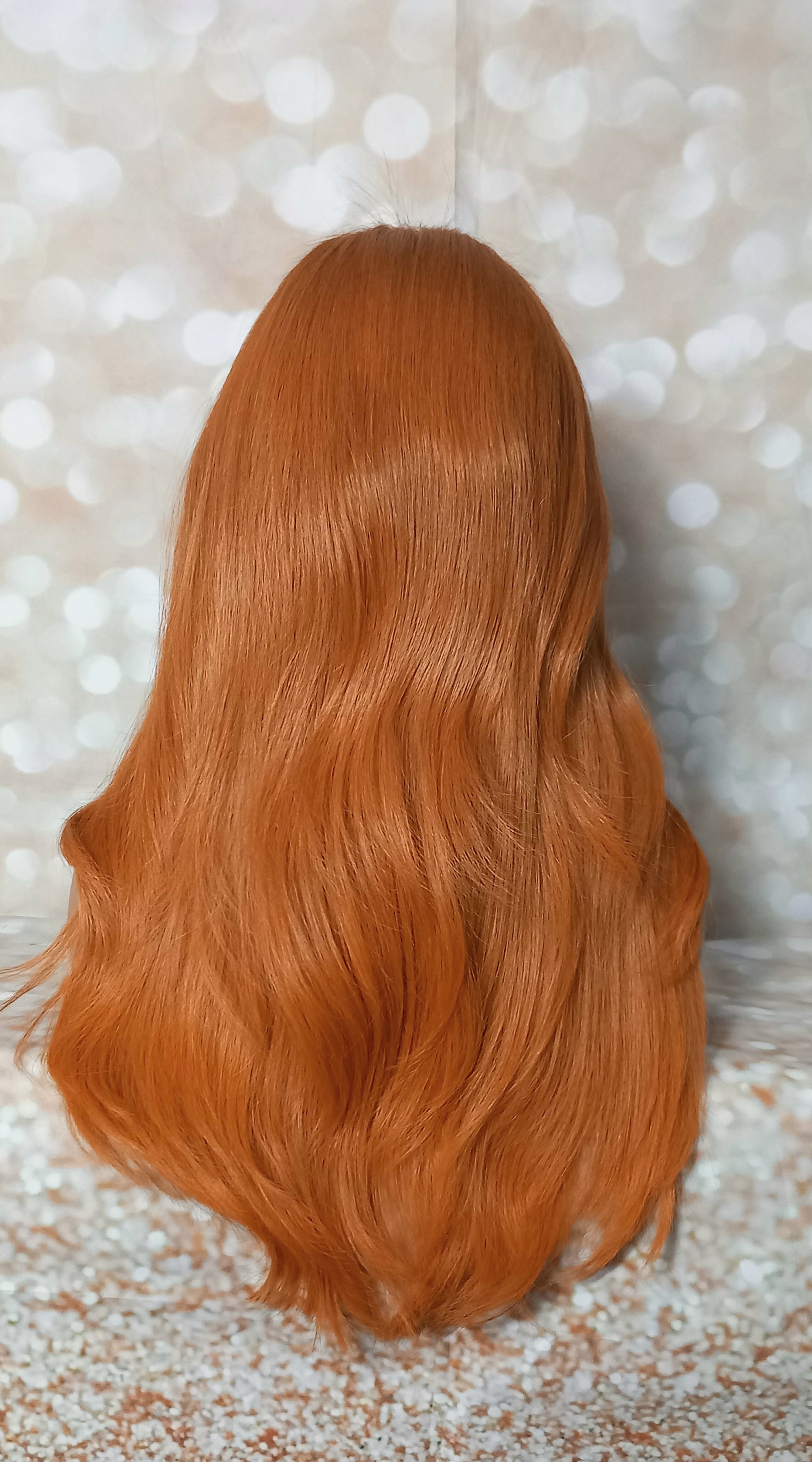 Clearance - Ready to ship -Copper dream human hair lace top wig with mini lace front medium cap, 18 inches long, 200 density, with fringe, without fringe option