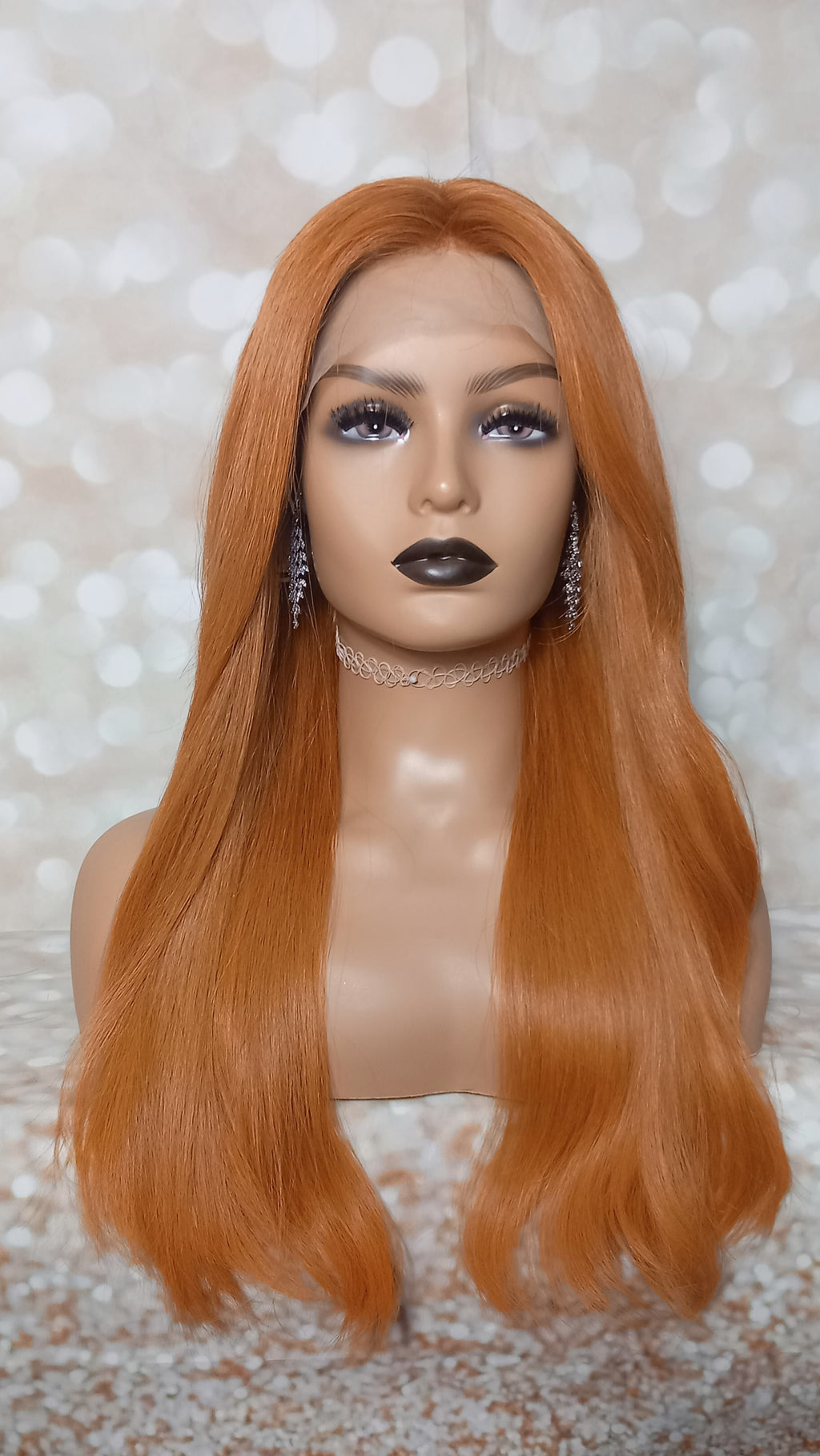 Clearance - Ready to ship -Copper dream human hair lace top wig with mini lace front medium cap, 18 inches long, 200 density, with fringe, without fringe option