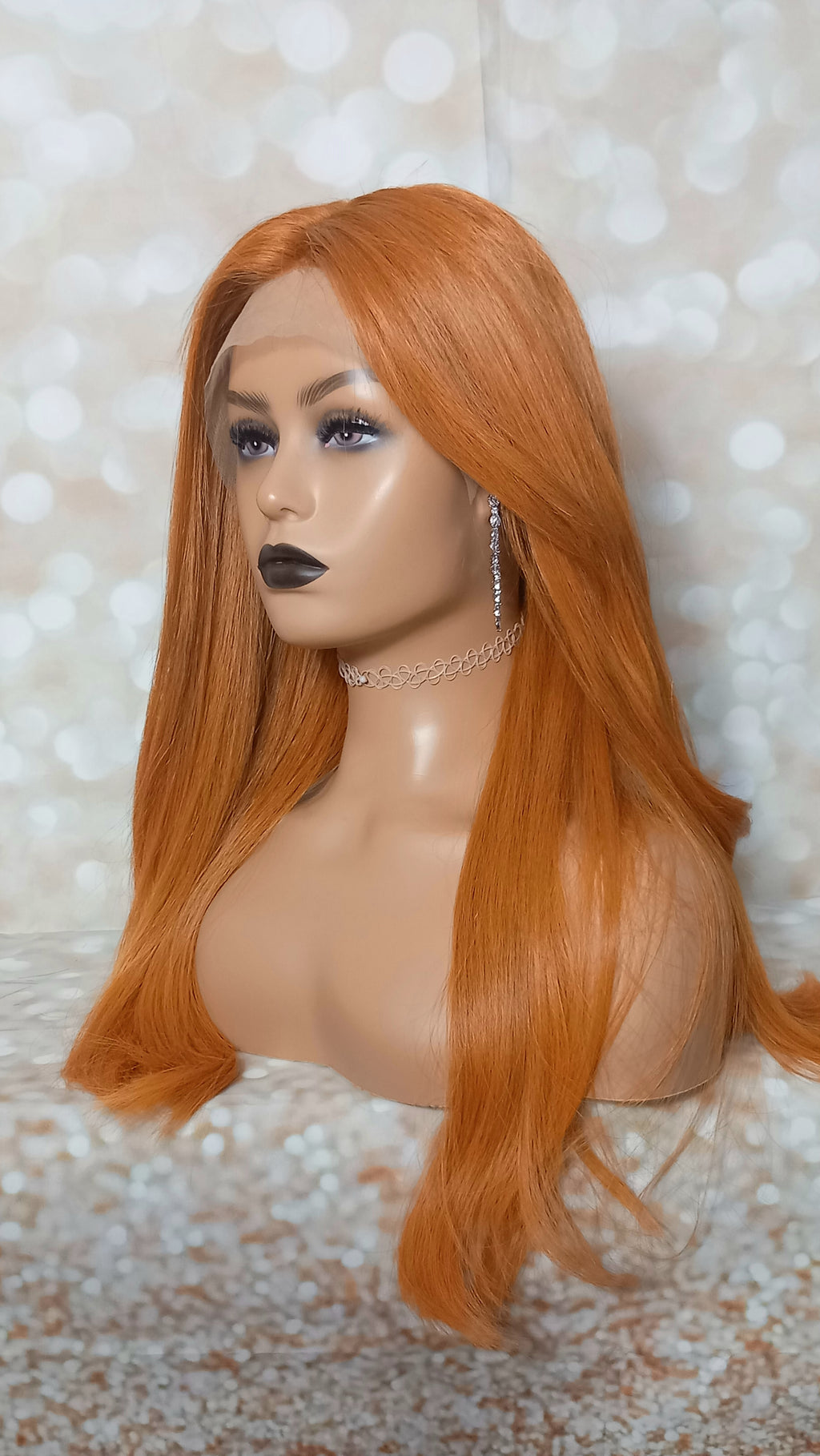 Clearance - Ready to ship -Copper dream human hair lace top wig with mini lace front medium cap, 18 inches long, 200 density, with fringe, without fringe option