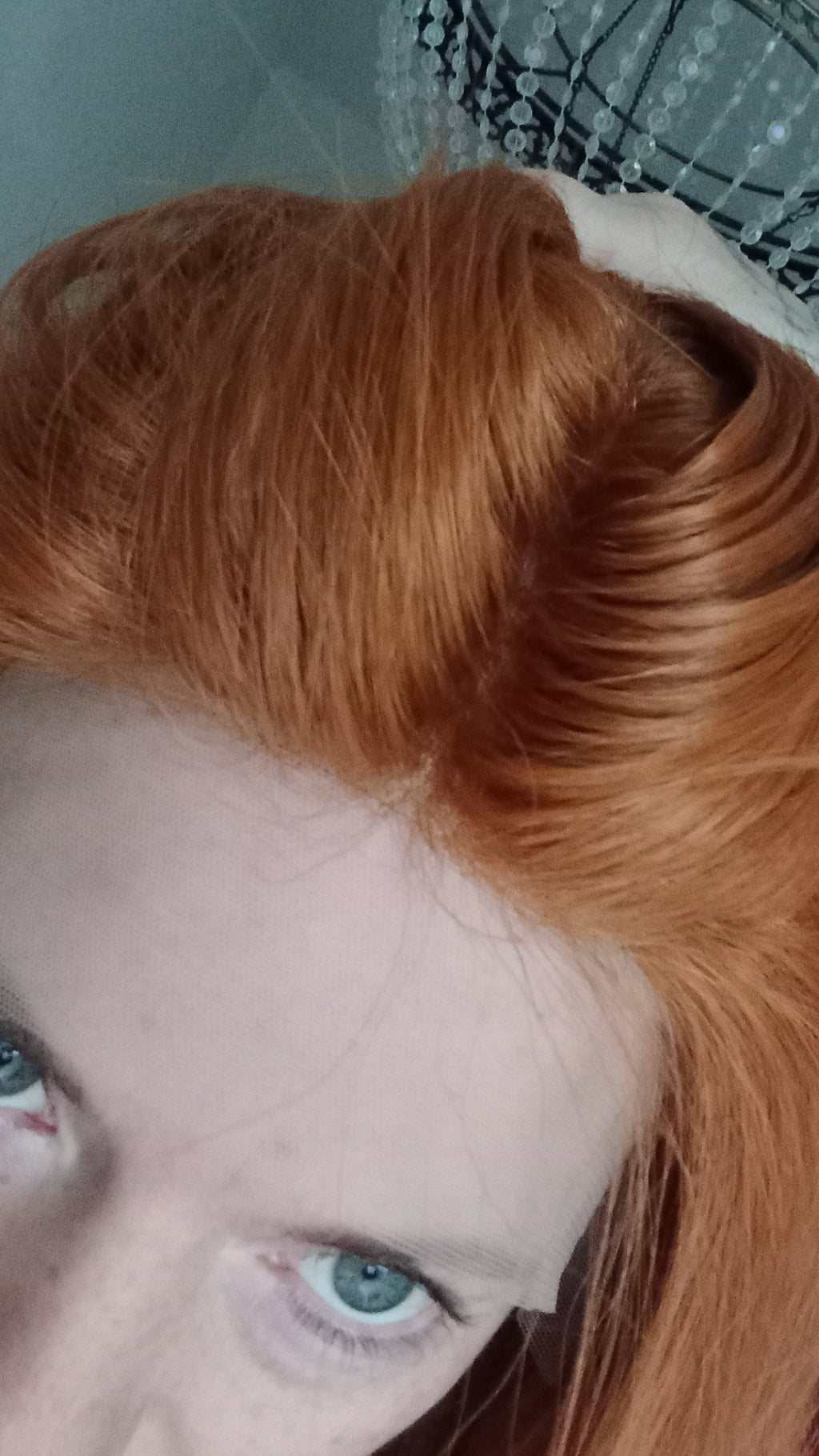 Clearance - Ready to ship -Copper dream human hair lace top wig with mini lace front medium cap, 18 inches long, 200 density, with fringe, without fringe option