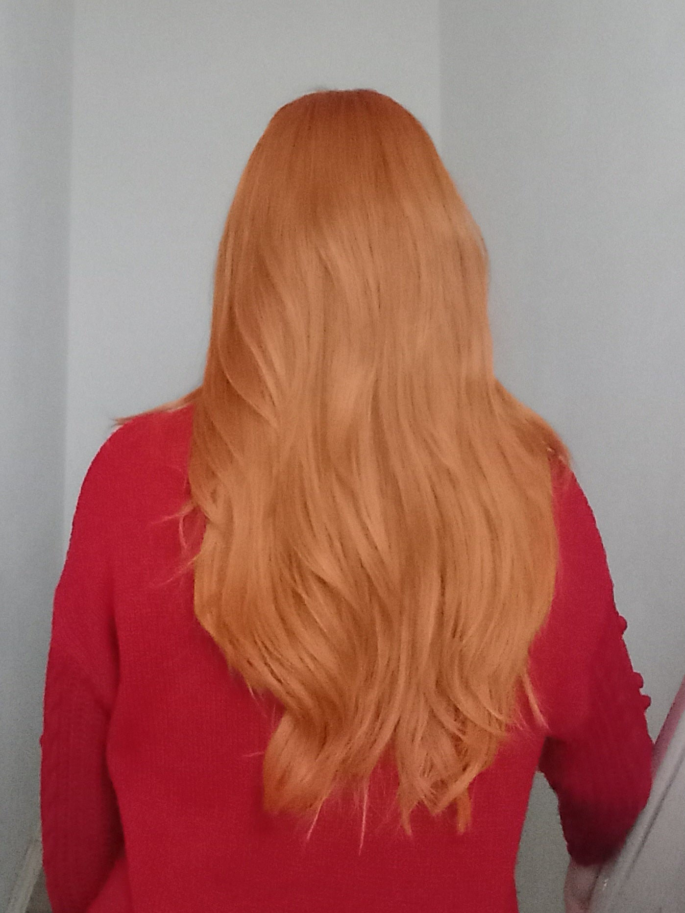 Clearance - Ready to ship -Copper dream human hair lace top wig with mini lace front medium cap, 18 inches long, 200 density, with fringe, without fringe option