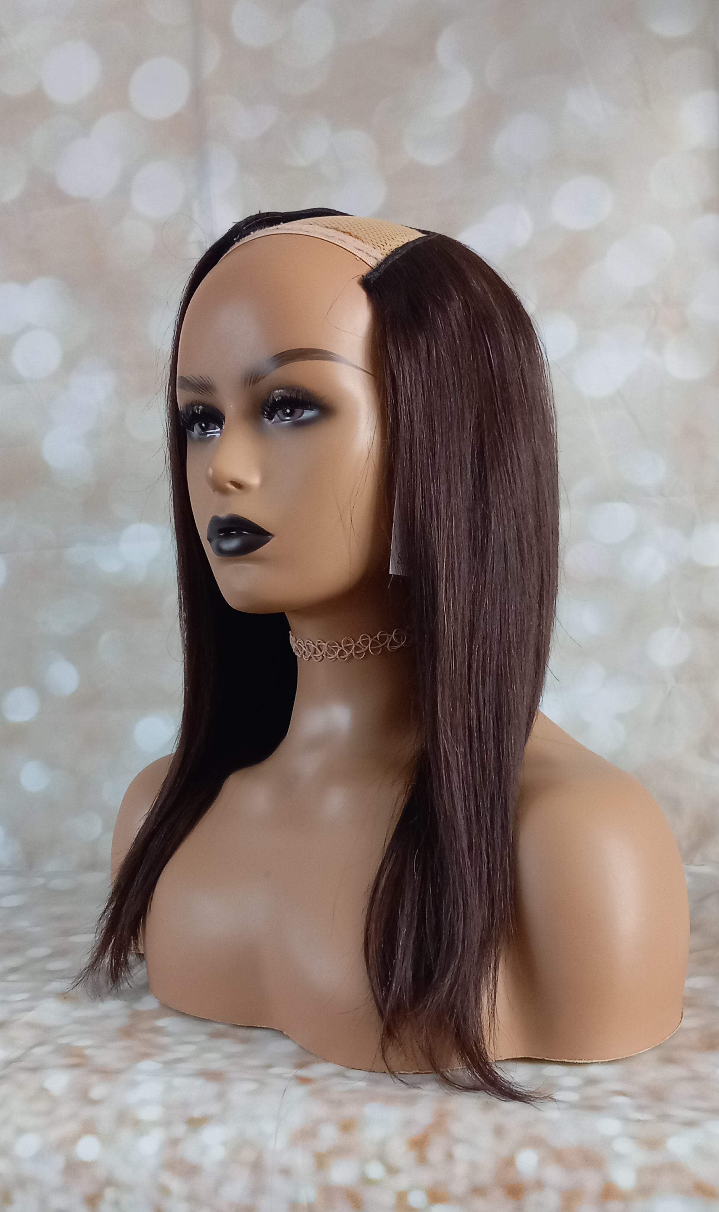 Ready to ship- Human hair U part wig, #2-darkest warm brown- 14 inches long, left part