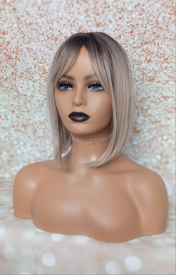 Ready to ship- blonde rooted bob Fibre wig, synthetic, fringe, bangs