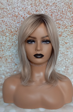 Ready to ship- blonde rooted bob Fibre wig, synthetic, fringe, bangs