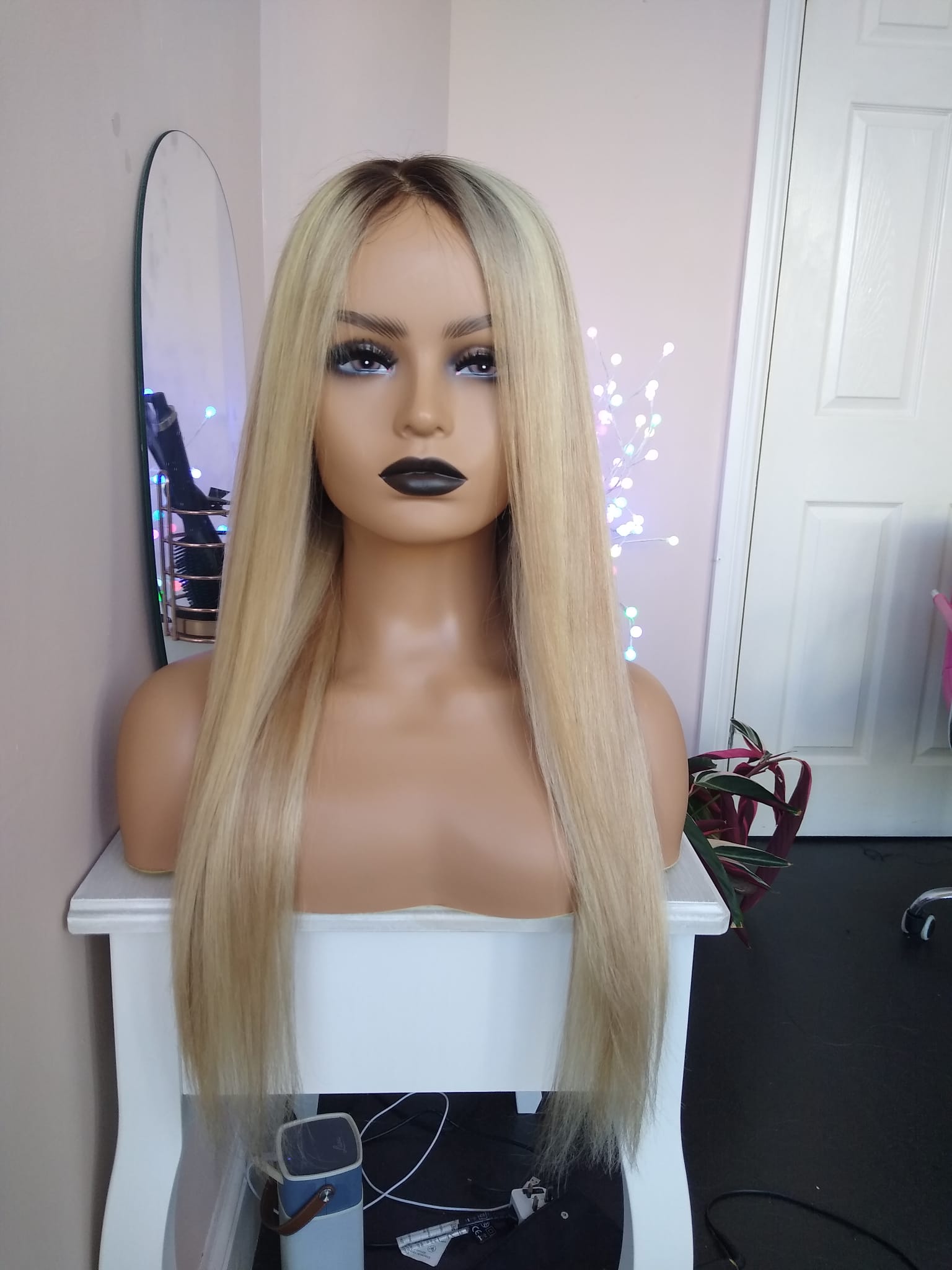 The Harmony Silk base wig, virgin human hair, 18/613 ash blonde/light blonde, medium root, 12/14/16/18/20 inch