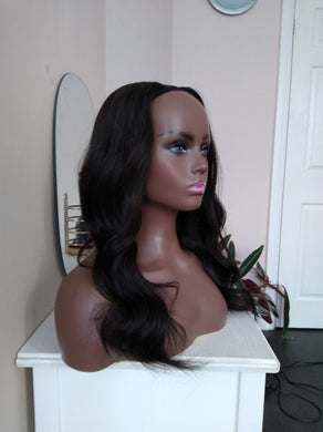Reserved U part wig, natural black, 18 inches long, hand tied U