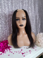 Load image into Gallery viewer, Human hair U part wig- #1b/2- natural black darkest warm brown- 16/18/20/22 inches long