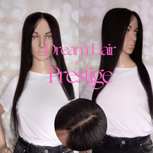 Load image into Gallery viewer, Immediate despatch- Human hair topper, natural black, hand tied silk closure, colour 1b virgin hair, 22 inch