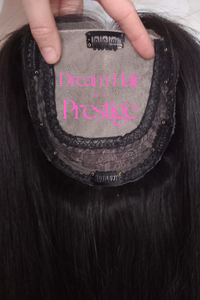 Immediate despatch- Human hair topper, natural black, hand tied silk closure, colour 1b virgin hair, 22 inch
